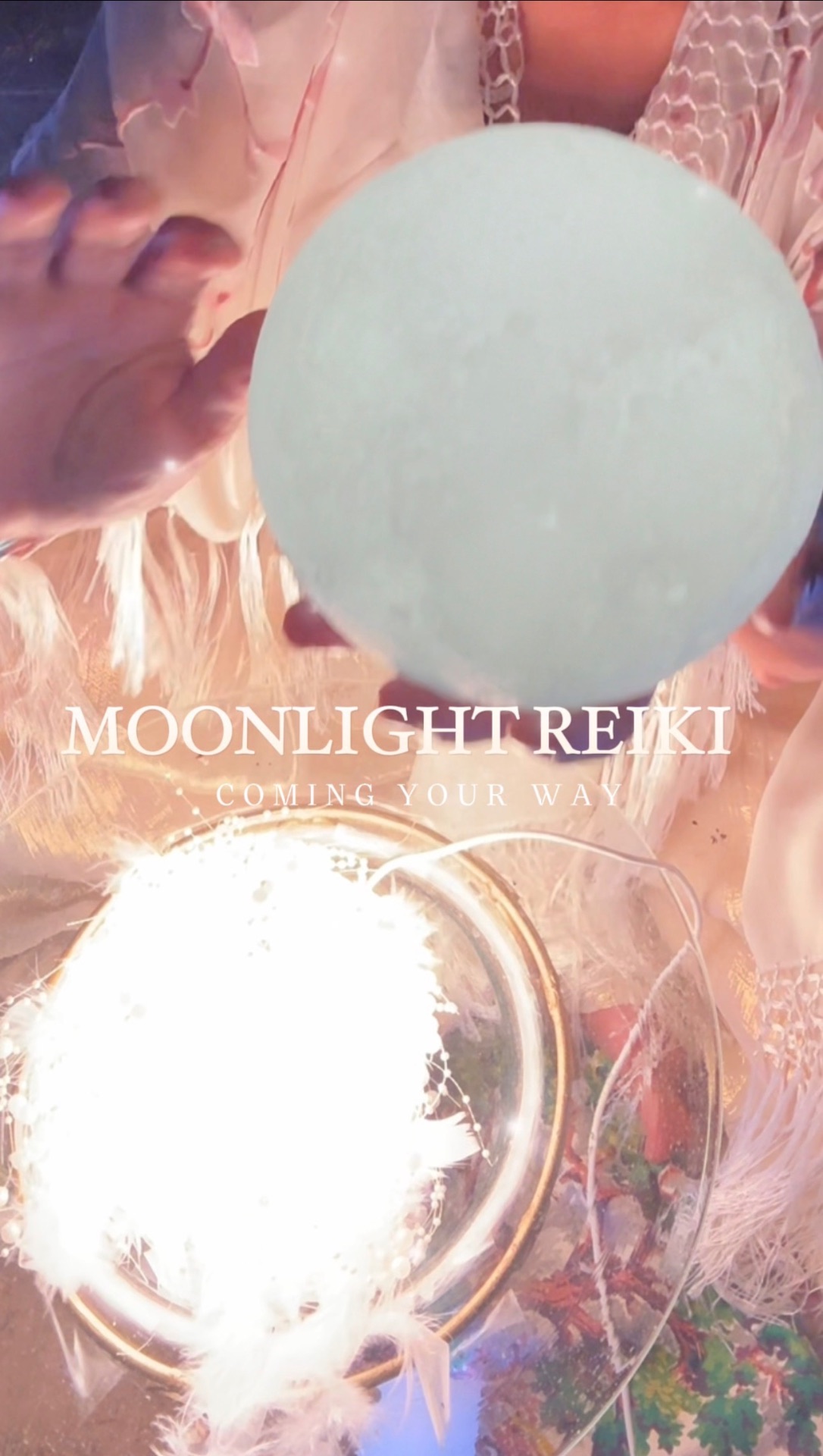 A glowing moon held in open hands: Moonlight Reiki